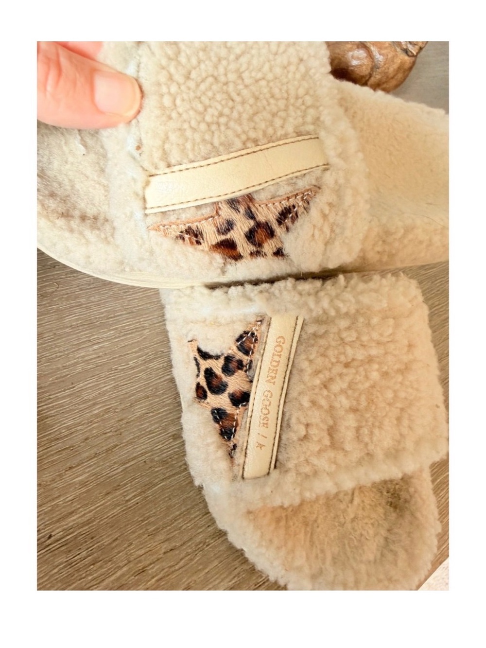 Golden Goose Shearling Slides‎ Womens Cream Leopard 38 / 7.5